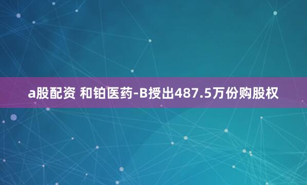 a股配资 和铂医药-B授出487.5万份购股权